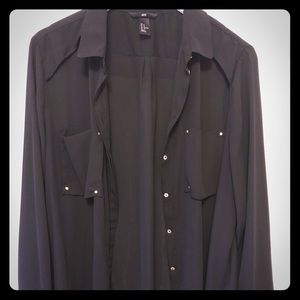 Black chiffon long sleeve top.